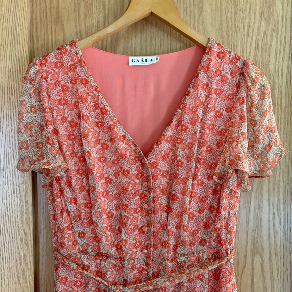 Gaala Paris Nadia Silk Retro Button Down Midi Dress, Size 38 Medium - Picture 3 of 8